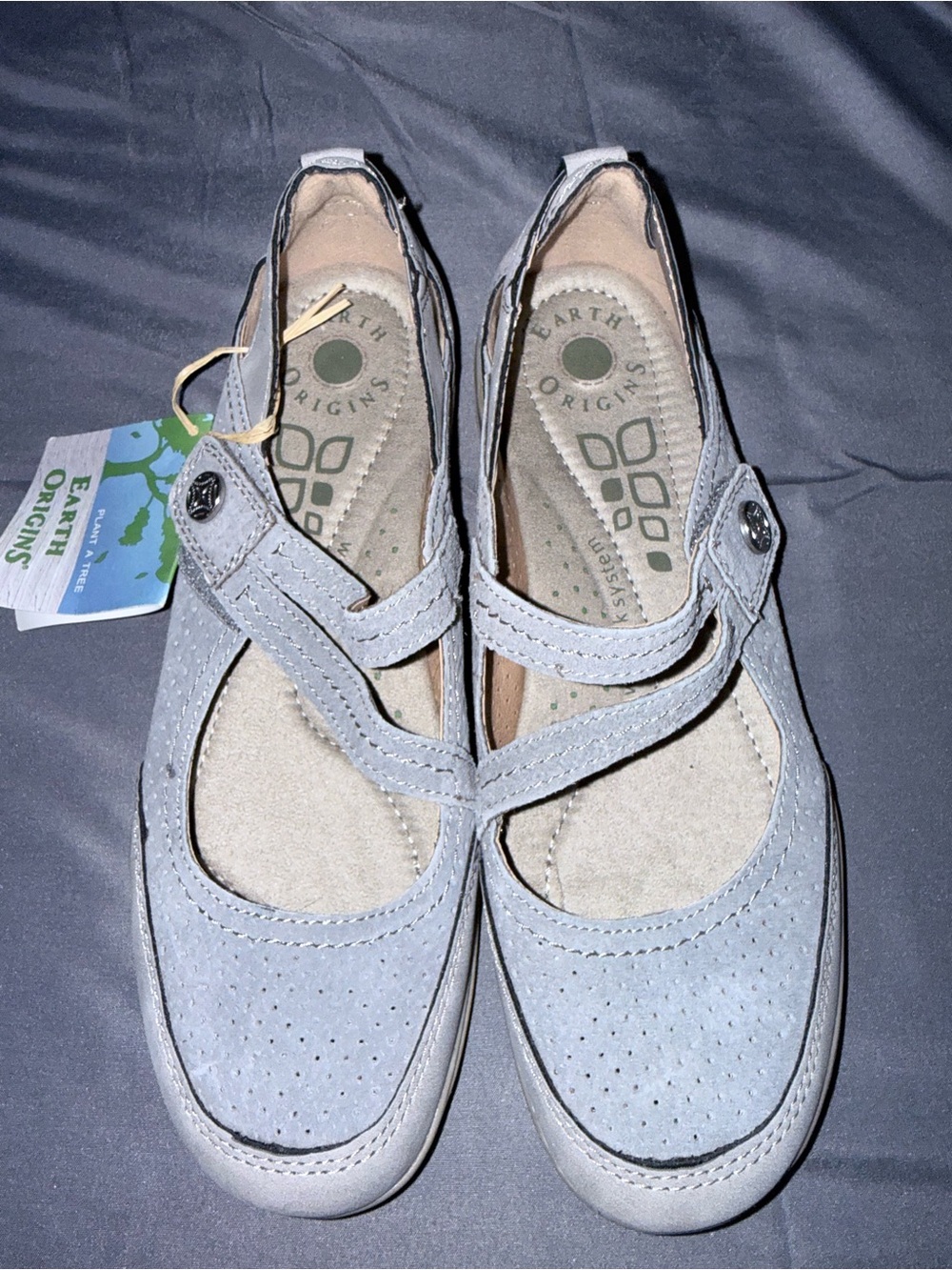 Earth Origins Light Gray Perforated Mary Jane Flats